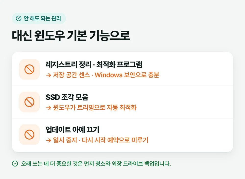 안 해도 되는 관리와 꼭 하는 관리를 나눠 보여 주는 그림